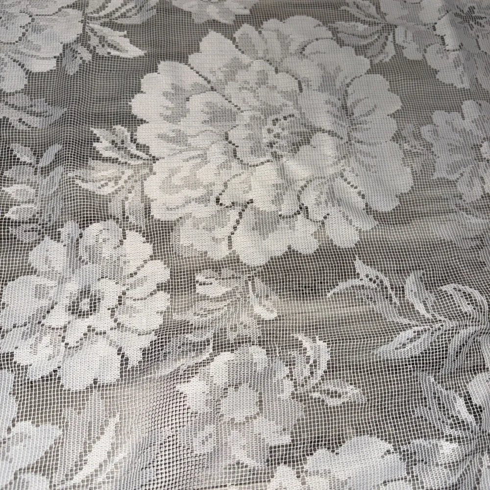 Vintage 2 Panels Lace Ivory Cream Curtain 59X51 In Floral Cottage Country READ